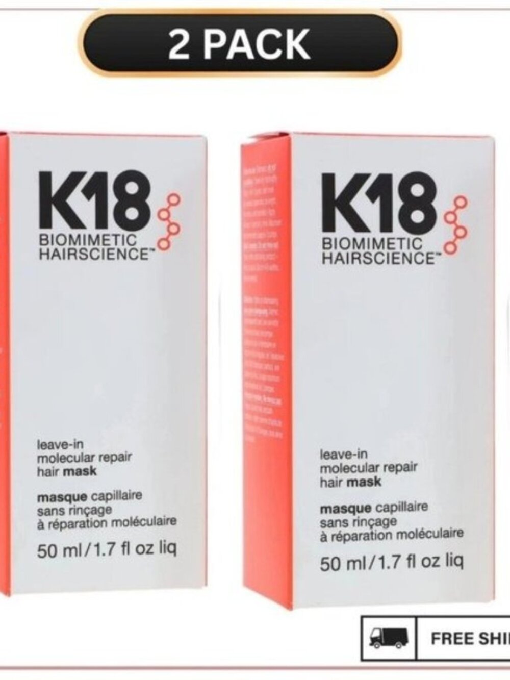 K18 Molecular Repair Hair Mask 2 Pack 50ml Each Leave-In Treatment